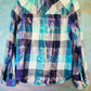 Purple, turquoise and white bleached shirt.   Size XS/S.