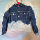 Jean jacket with red quilted lining.  Size S/M.