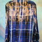 Royal blue and peach bleached flannel shirt.  Unisex. Size M.