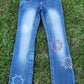 Jeans with painted metallic mandalas.  Size 7. 31” inseam.