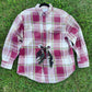 Maroon flannel shirt with grommets and camouflague bandana.   Size L.