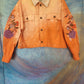 Cropped orange jean jacket, embroidered flowers.  Size XL.