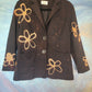 Black blazer with bleached copper flowers.  Size S.