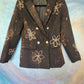 Black double-breasted blazer, bleached flowers and gold buttons.  Size S.