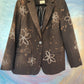 Black double-breasted blazer, bleached flowers and gold buttons.  Size S.