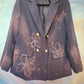 Double-breasted soft purple jacket, bleached flowers.  Size L