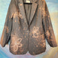 One-button gray blazer with bleached flowers.   Size L/XL.