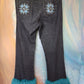 Embellished jeans with teal fringe.  Size 8. Inseam 30”