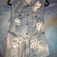 Long blue vest with bleached flowers.  Size M.