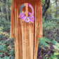 Flower peace sign long velvet coat, gold.  Size M/L. 48” from shoulder to hem.