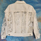 White denim jacket with white sequins and flower mesh.  Size M/L.